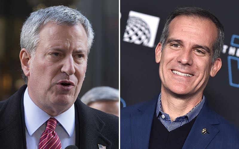 NYC Mayor Bill de Blasio, Los Angeles Mayor Eric Garcetti