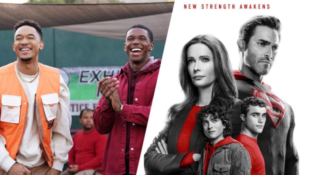 Peyton Alex Smith as Damon Sims and Martin Bobb-Semple as Lando, All American: Homecoming, Superman & Lois, Elizabeth Tulloch as Lois Lane, Tyler Hoechlin as Superman, Michael Bishop as Jonathan Kent and Alex Garfin as Jordan Kent